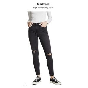 Madewell 9 Inch High Rise Skinny Jeans Black Distressed Size 25 Stretch